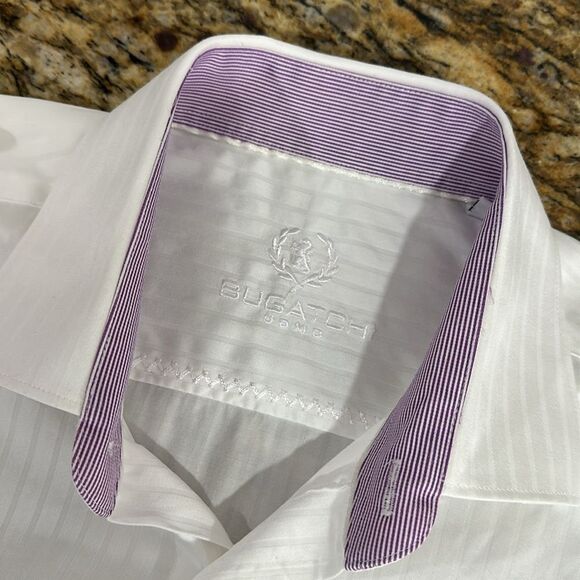 Bugatchi Cotton Striped White Men's Long Sleeve Button Down Shirt Size 16/40 - Picture 4 of 11